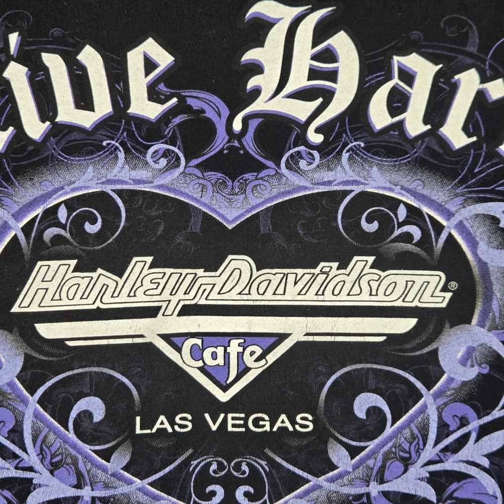 Harley Davidson Graphic T-Shirt Women L Black Live Hard Ride Easy Tee (T4) - Picture 6 of 8